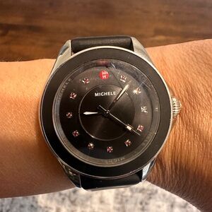 Michele Black and Silver Cape watch with Red Accents